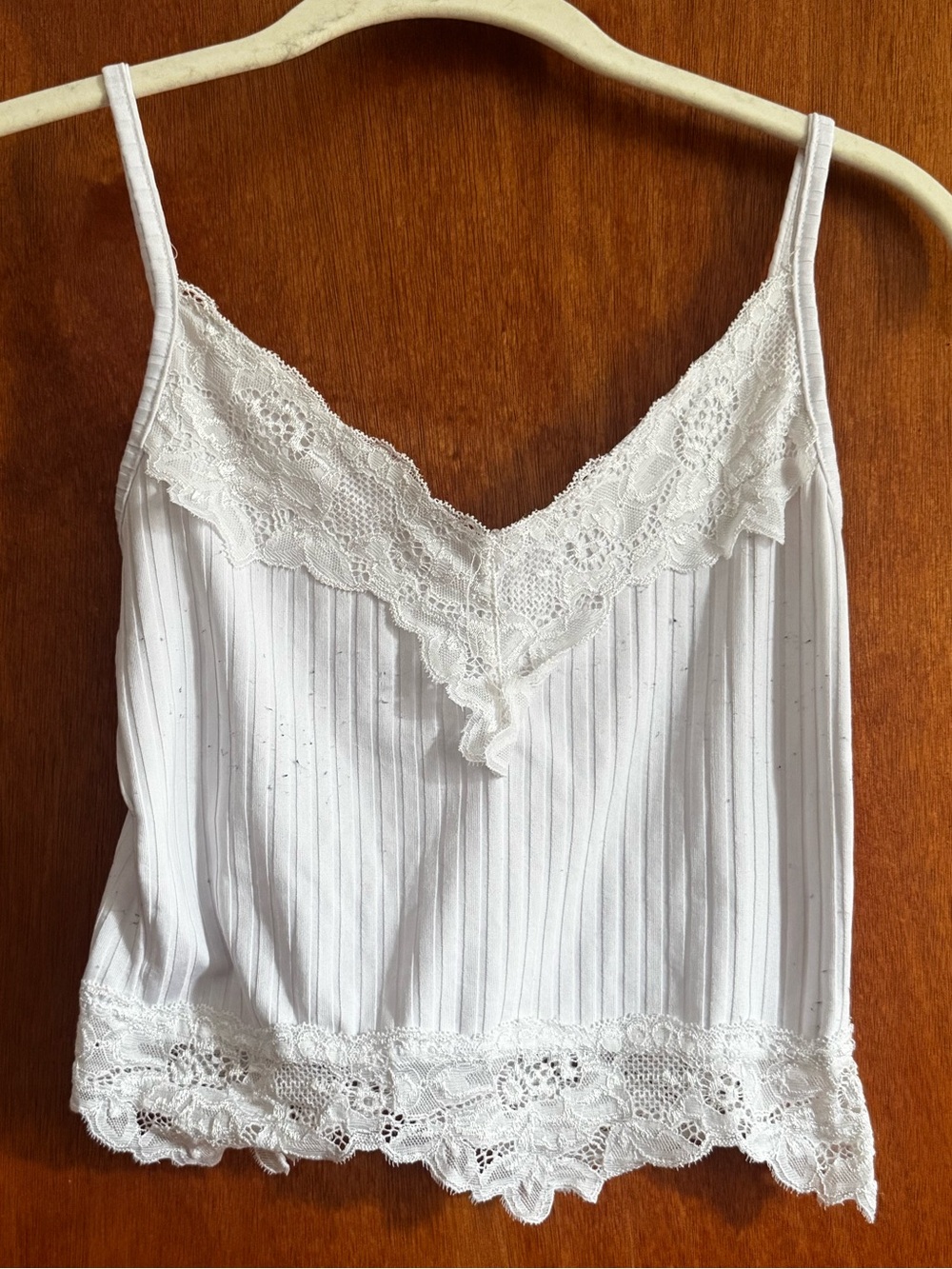 White Lace Trim Ribbed Cami Tank